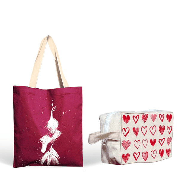 Maroon Bundle Star Girl Tote bag with Free Hearts cosmetic Make&nbsp;up&nbsp;&nbsp;pouch - Image 1